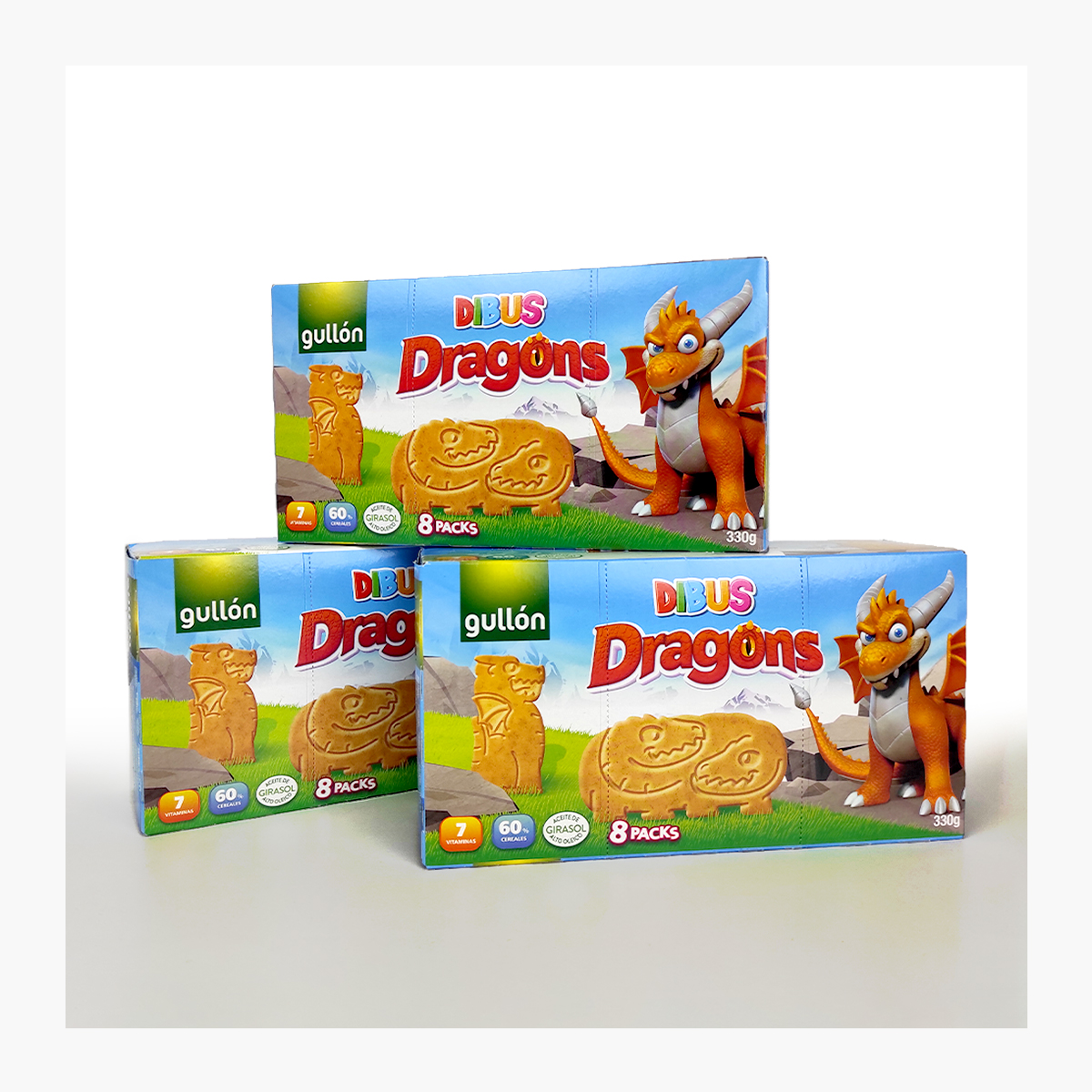 bodegón de 3 cajas de galletas Dragons