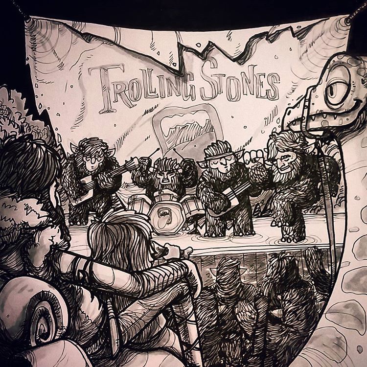 ilustracion tinta aventurero disfruta de un concierto de trolls